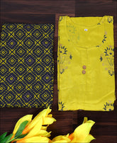 Lemon Yellow Coloured Cotton Block Print Kurti Set